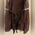 Japanese Trudea Cotton Openwork Eyelet Embroidered V Neck top With Lace&Ribbons Brown Photo 3