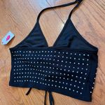 Top Chic Black Rhinestone Halter Crop Top – Y2K Clubwear Tie Front (NWT) Size M Photo 3