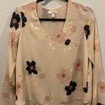 LC Lauren Conrad V-Neck Floral Peach Long Bell Sleeve Blouse Photo 0