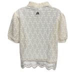 TanRuk Store Lace Shirt Short Sleeve Puff Sleeve Button Down Cream White Women Size L Photo 2