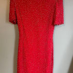 Laurence Kazar Vintage  Red Beaded Silk Short Sleeve Dress w/ Shoulder Pads Photo 0