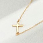 18K Gold Plated Sideways Cross Necklace – Minimalist Horizontal Pendant Chain Photo 5