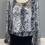 A Byer A. Byer smock banded waist black white snake print blouse top shirt womans L Photo 0