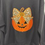 Gildan Fall Halloween pumpkin cheetah print Black festive autumn Sweatshirt! Photo 3