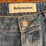 Reformation Retooled Denim Mini Jean Skirt Salton Wash Distressed Size 29 Photo 3