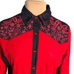Vintage Collection Red Black Floral Embroidered Long Sleeve Western Shirt Large Red Photo 3