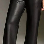 Anthropologie Maeve The Colette Pants Wide-Leg Faux Leather Black Size 33 Photo 0