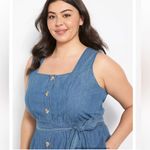 Lane Bryant NWT Denim Jean Romper Tie Square Neck Button Shorts Size 14 Stretch Photo 1