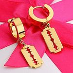 Titanium Steel Razor Blade Shape Dangle Drop Earrings for Men Women Punk Hip Hop Gold Photo 2