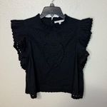 Anthropologie love the label black floral embroidered top size S Photo 0