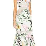 PatBO JAsmin Fitted Midi Dress in White 0 New Womens Floral Resort Green Photo 2