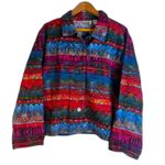 Chicos Design Bold Abstract Artsy Colorful Button Front 100% Cotton Jacket 3/LG Photo 0