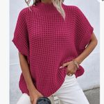 Oversized short Batwing Sleeve Mock Neck Sweater knite sweater size XL New with Pink Photo 2