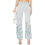 SEROYA Lai Satin Loose Fit Satin Cargo Pant Light Blue Womens Size Small Photo 1