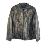 Peck & Peck  100% Leather Jacket Coat Women XL Crocodile Lined Full Zip Metallic Photo 0