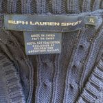 Ralph Lauren  Sport 100% Cotton Cable Knit V-Neck Sweater Navy with Yellow Pony Photo 4
