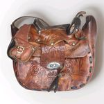 Vintage Saddle Bag Purse Tooled Leather Stirrups Horse Theme Mexico Brown Photo 0