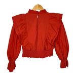 ZARA  Ruffle Poplin Blouse Smocked Cropped Top Rust Orange Women Size‎ Small NWT Photo 7