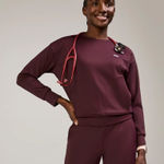 FIGS Cornelia FORMx Crewneck Scrub Top in Burgundy, Size Large Photo 0