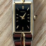Seiko  Luxury Ladies Watch Two-Tone Bracelet Black Rectangular Dial Gold Markers Photo 1