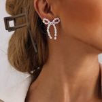 Elegant Pearl Bow Earrings White Photo 6