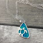 Sterling Silver Lab opal Turtle Necklace Blue Photo 1
