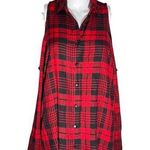 Tobi Sleeveless Red Black Plaid Tunic Shirt Blouse Size M Button Front Photo 0