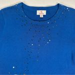Quacker Factory Embellished Snowman Holiday Top Blue Sparkle Long Sleeves Small Photo 5