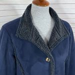 Vtg L.L.Bean Faux Suede Sherpa Lined Chore Coat Navy‎ Blue Small Western Ranch Photo 5
