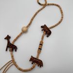 Vintage Carved Animal Necklace African Giraffe Zebra Wood Beaded 25 Inch Photo 3