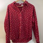 Vintage Red Floral Button Up Shirt Large Prairie Boho‎ Cottage Heritage Cozy Photo 4