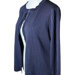 Misook Exclusively  Petites Medium Navy Blue Stretch Knit Pinstripe Open Cardigan Photo 3
