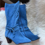 Twiggy London Blue Suede Women's Heeled Boots with Side Zipper and Buckle Detail Size 9.5 Photo 0