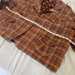 L.A. Blues Women's Brown Plaid Button Up Collared Jacket Workwear. Oversized. Photo 3