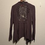 Elle Purple Gray Lace Back Open Front Cardigan Size XL Lightweight Long Sleeve Photo 4