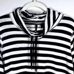 Black & White Striped Cowl Neck Pullover Top Roll Tab Sleeve Mesh Large Black Photo 4