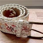 White Leather Embroidered Woven Floral Boho Belt Hippie Y2K Photo 0