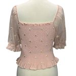 Altar'd State Crop Top Womens M Pink Embroidered Daisy Smocked Ruffle Coquette Photo 2