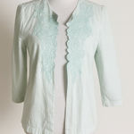 Chico's  1 Floral Embroidered Scalloped Open Front Top Size M‎ Blue Cardigan Photo 0