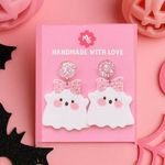 Cute Pink Ghost Earrings | Girly Spooky Statement Earrings Photo 0