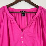 H&M  Top Womens 14 Pink 3/4 Sleeve Solid Relaxed Fit‎ V-Neck Shirred Pullover Photo 2