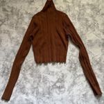 ZARA  Ribbed Knit Turtleneck‎ Cropped Sweater Brown Long Sleeve Top S Photo 0