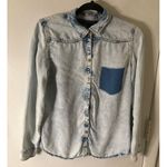 Zara Trafaluc Light Shaded Acid Wash Long Sleeve Shirt L 80s Country Rocker Blue Size L Photo 0