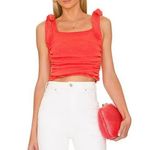 Free People  Boulevard Tie Shoulder Square Neck Tank in Guava Berry - Large Photo 6