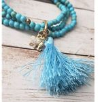 Vintage Bracelet / Bangle Stretchy Turquoise Tone with Tassel & Elephant Blue Photo 2