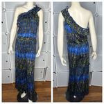 Derek Heart  One-Piece Romper Jumpsuit Blue w/ Peacock Feathers Size Small Photo 1