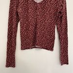 Hollister Cinch Front V-Neck Top Burgundy Maroon Red Pink Floral Y2K Long Sleeve Photo 6
