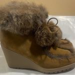 Coach  KATARA ANCLE RARE CAMEL SUEDE Brown Faux Fur Wedge Boots Photo 4