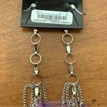 Bebe  Purple Feather Silver Hardware Dangling Bohemian Earrings Photo 6