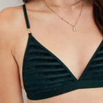 Aerie NWT  Velvet Stripe Sexy Holiday Triangle‎ Bralette Deep Forest Green Size S Photo 0